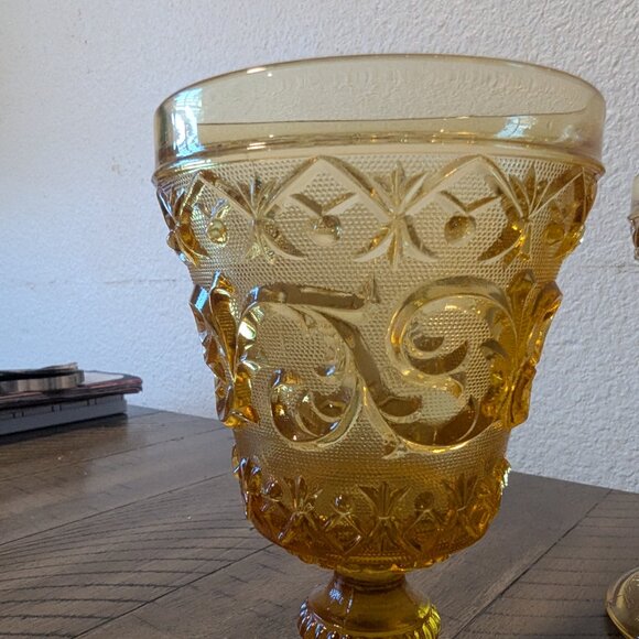 1840 Old Baccarat Style Amber Orange Glow Arabesque Pattern Intricate Wine Glass - Picture 7 of 14